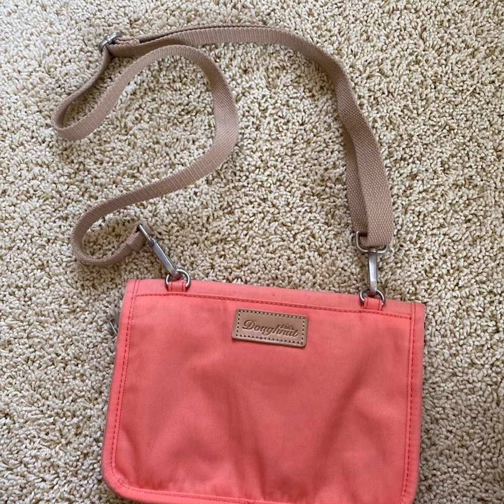 Crossbody purse, coral and grey